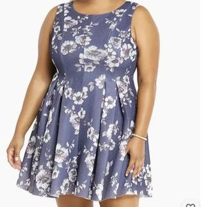 Torrid Mesh Floral Print Pleated Dress Blue Size 10